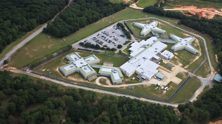 Aerial view of the Dougherty County Jail featuring a sustainable Siplast roofing system.
